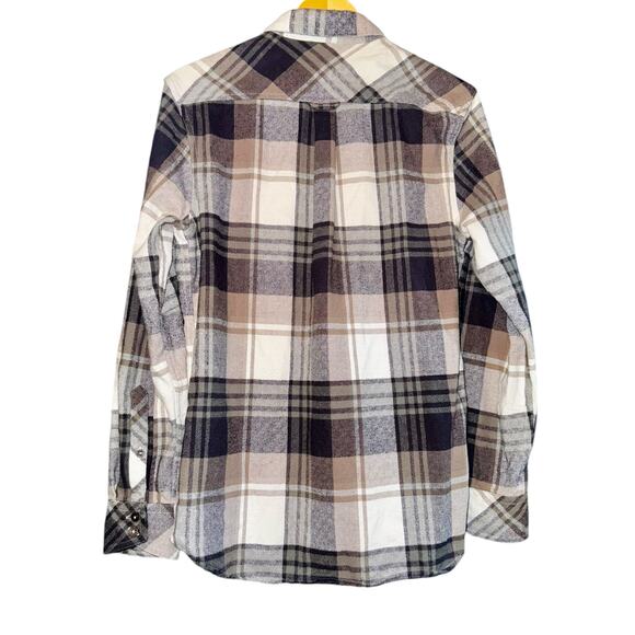 Outpost Plaid Button Down Men's Size Medium Brown Blue Diamond Pattern Fall Warm - Picture 4 of 9